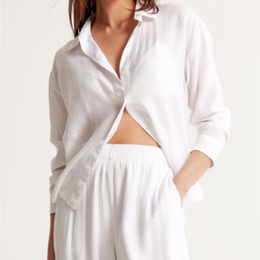 abercombie oversized crinkle shirt white